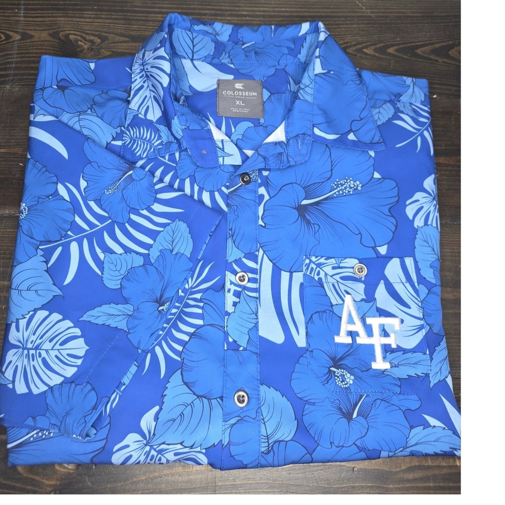 Colosseum Air Force Falcons Hawaiian Camp Shirt XL Blue Embroidered logo